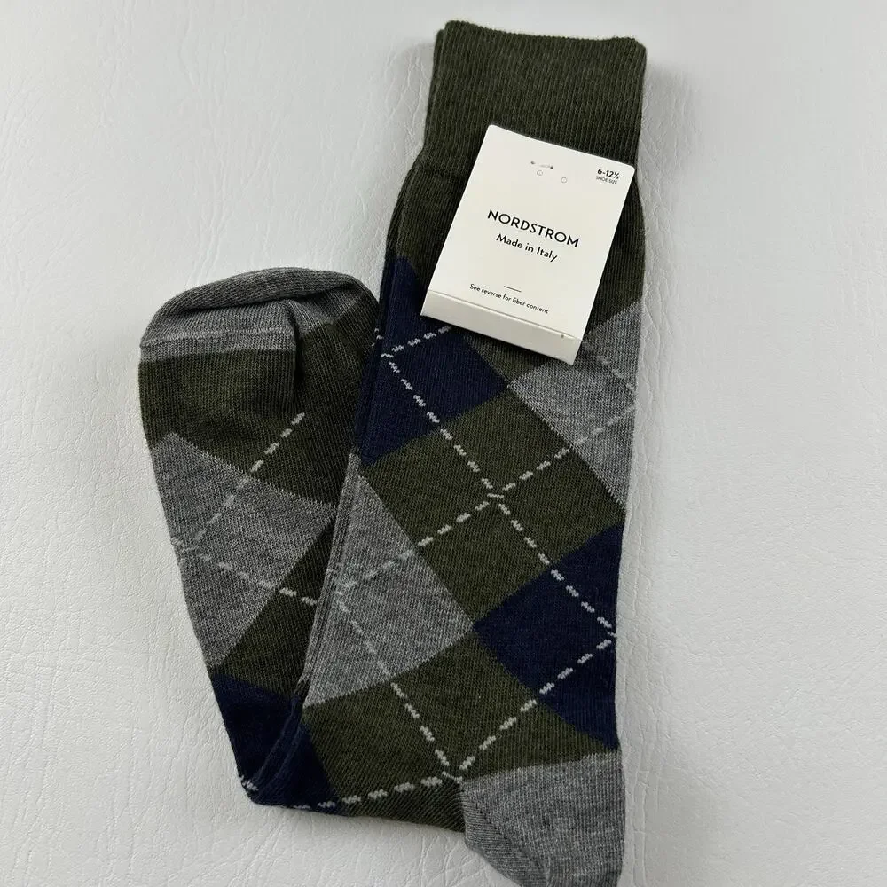 Nordstrom Made in Italy Men’s Crew Socks Argyle Cotton Blend Size 6-12.5